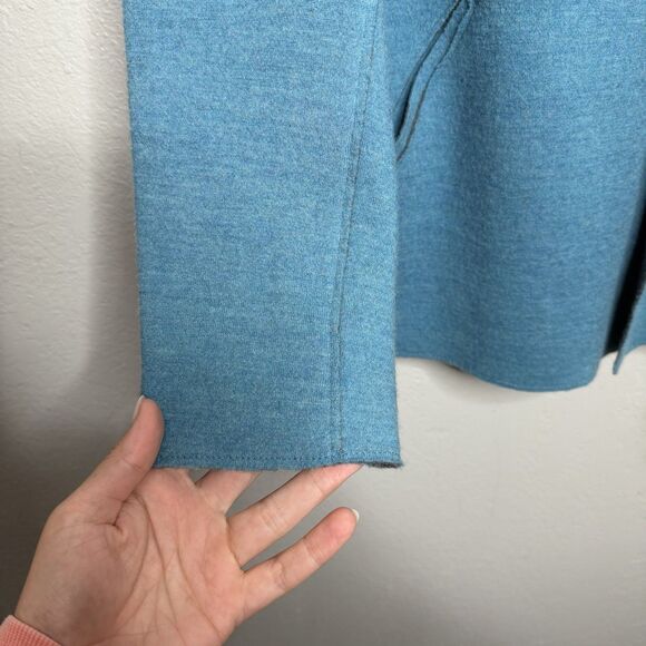 EILEEN FISHER TEAL w/GRAY FELTED MERINO WOOL OPEN WRAP SHAWL COLLAR JACKET Sz 2X - Picture 4 of 6